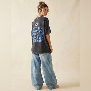 Evil Eye Oversized Graphic Tee in Mineral Washed Black